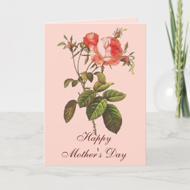Cartão Antique Rose Botanical Mother's Day (Frente)