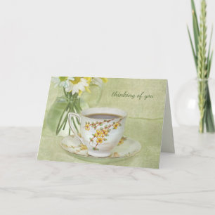 Cartão antique teacup with daisy bouquet