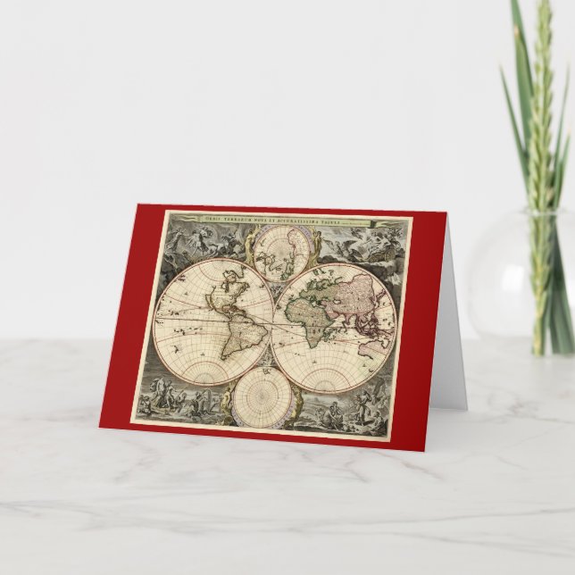 Cartão Antique World Map by Nicolao Visscher, circa 1690 (Frente)