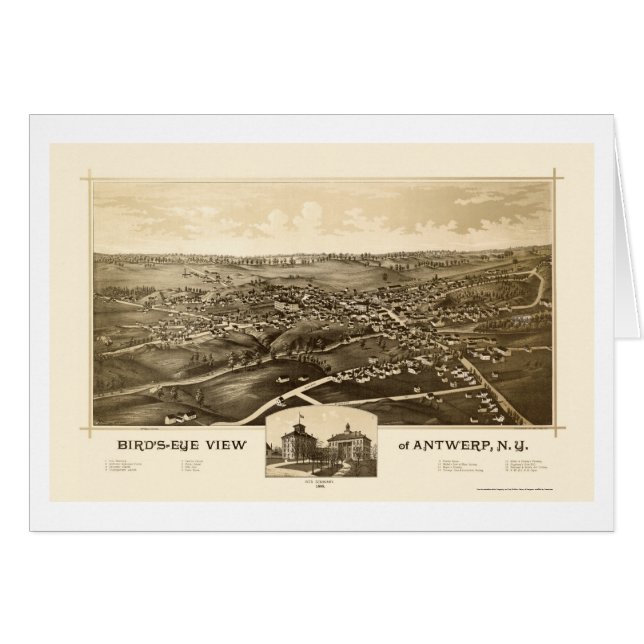 Cartão Antuérpia, mapa panorâmico de NY - 1888 (Frente Horizontal)