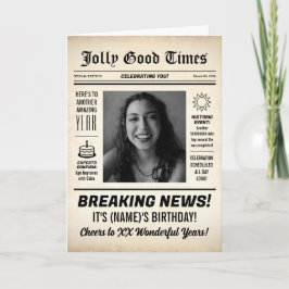 Cartão Any Age, Custom Photo, Vintage Newspaper Birthday