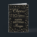 Cartão ANY Birthday Cheers Elegant Black and Gold Glitter<br><div class="desc">Say happy birthday in style with this elegant black and gold greeting card. Design features customizable script calligraphy "Cheers to 50 Years" and gold faux glitter confetti dots on a black background. Please note that gold is printed color, not metallic foil. The modern typography message is simple to personalize to...</div>