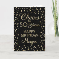 ANY Birthday Cheers Elegant Black and Gold Glitter