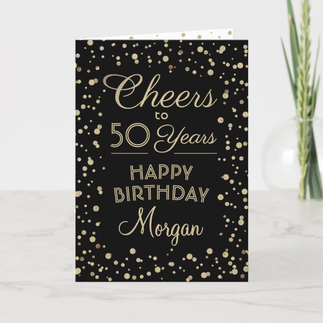 Cartão ANY Birthday Cheers Elegant Black and Gold Glitter (Frente)