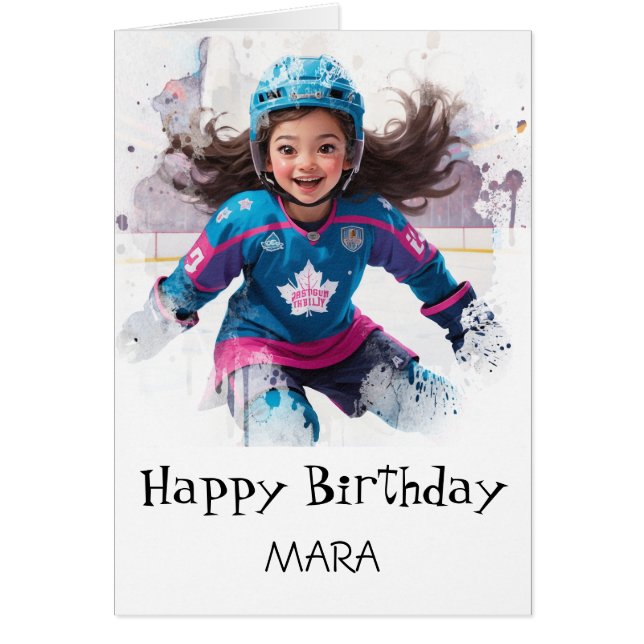 Cartão *~* AP94 21 Hockey Girl Player Cute Birthday Card (Frente)
