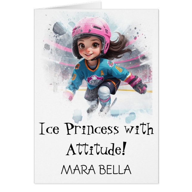 Cartão *~* AP94 Cute 4 Hockey Girl Personalize Aniversári (Frente)