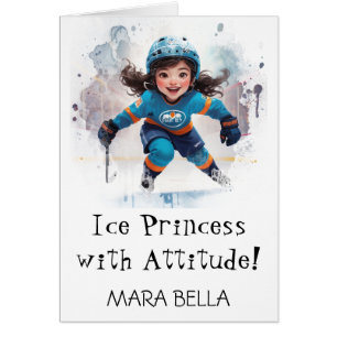 Cartão *~* AP94 Cute 6 Hockey Girl Personalize Aniversári
