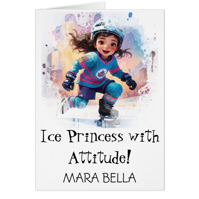Cartão *~* AP94 Cute Hockey Girl 17 Personalize Aniversár (Frente)