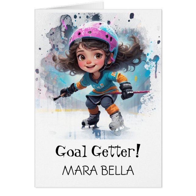 Cartão *~* AP94 Cute Hockey Girl 22 Personalize Aniversár (Frente)