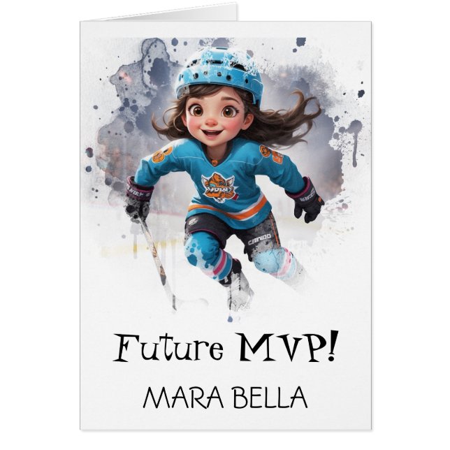 Cartão *~* AP94 Cute Hockey Girl Personalizar Aniversário (Frente)