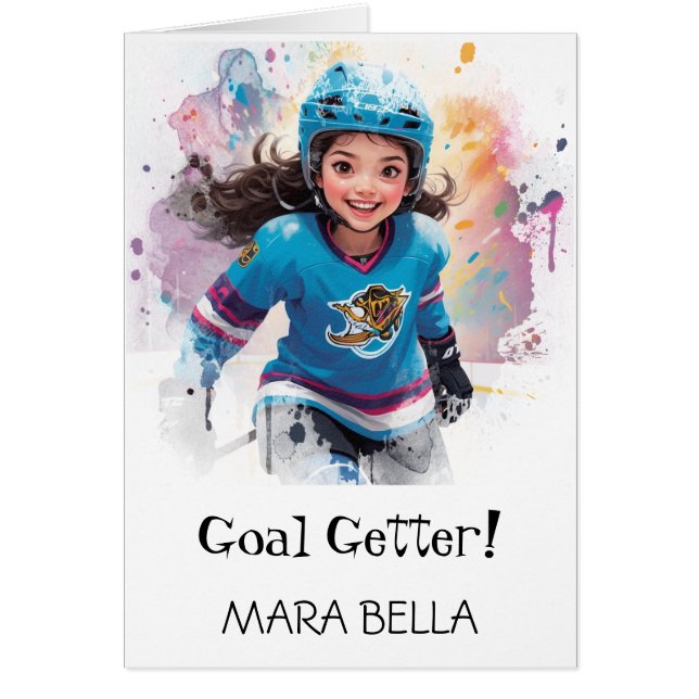 Cartão *~* AP94 Cute Hockey Girls 14 Personalize Birthday (Frente)