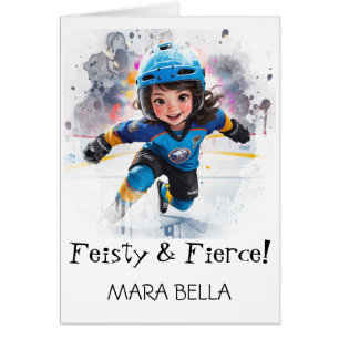 Cartão *~* AP94 Cute Hocky Girl 1 Personalize Aniversário