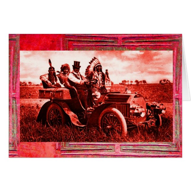 CARTÃO APACHES E GERONIMO CONDUZINDO UM CARRO A MOTOR (Frente Horizontal)