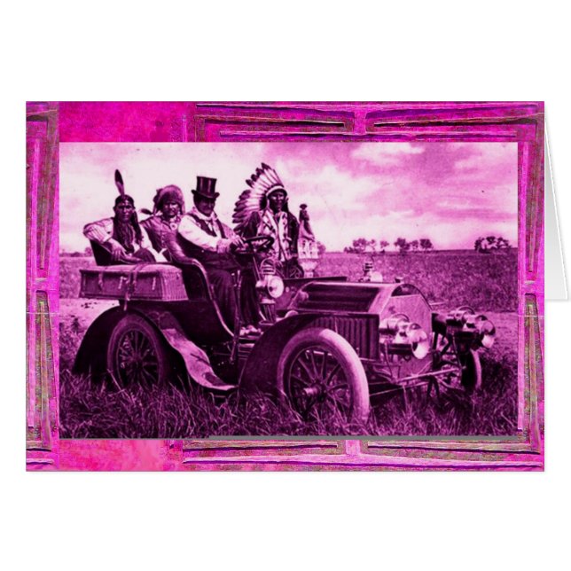 CARTÃO APACHES E GERONIMO CONDUZINDO UM CARRO A MOTOR (Frente Horizontal)