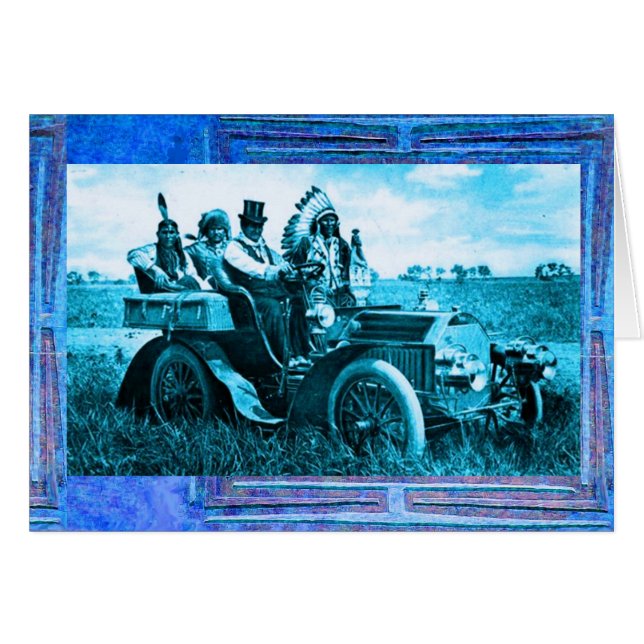 Cartão APACHES & GERONIMO DRIVING MOTOR CAR Father's Day (Frente Horizontal)
