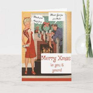 Cartão Apenas fãs salva o Natal, vintage engraçado