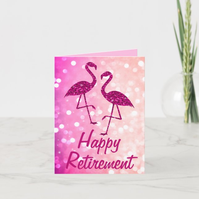 Cartão Aposentação rosa flamingo Texto personalizado Saud (Frente)