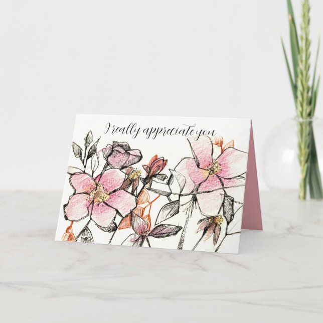 Cartão Aprecia Você Bênção de Deus Flores Rosa (Frente)