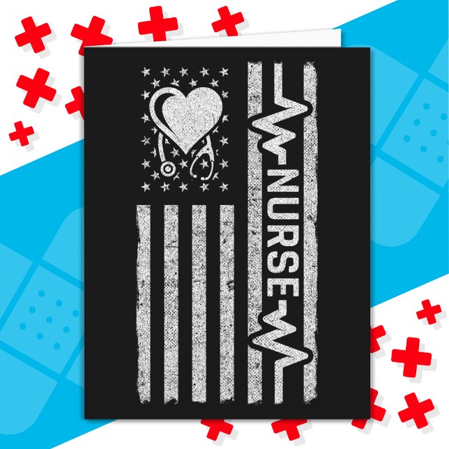 Cartão Apreciação da Enfermeira Hero Heart da bandeira am (Criador carregado)