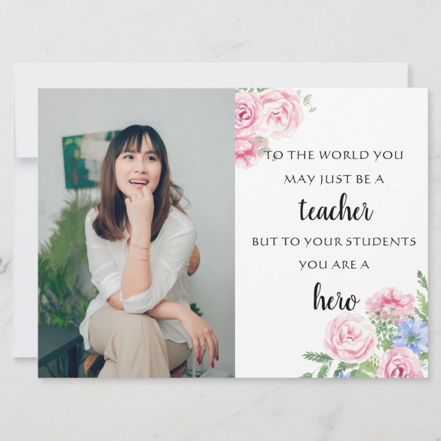 Cartão apreciação floral de fotos de professores por part (Frente)