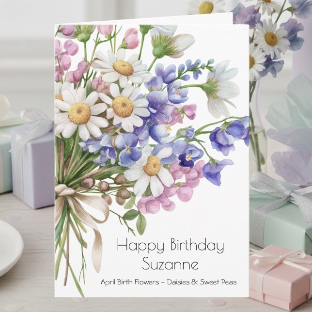Cartão April Birth Flower Birthday Card | Daisies (Criador carregado)