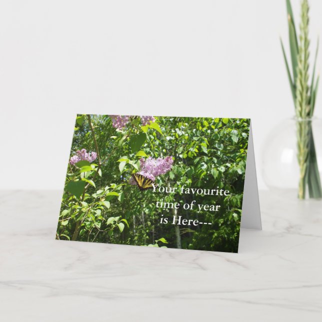 Cartão April Fool-Butterfly on Lilac Shrub Card (Frente)