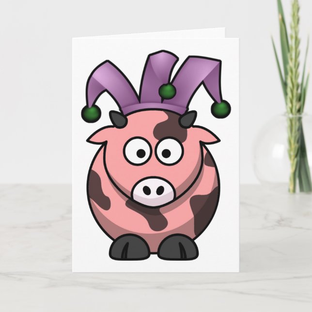 Cartão April Fool's Day Pink Cow Jester (Frente)