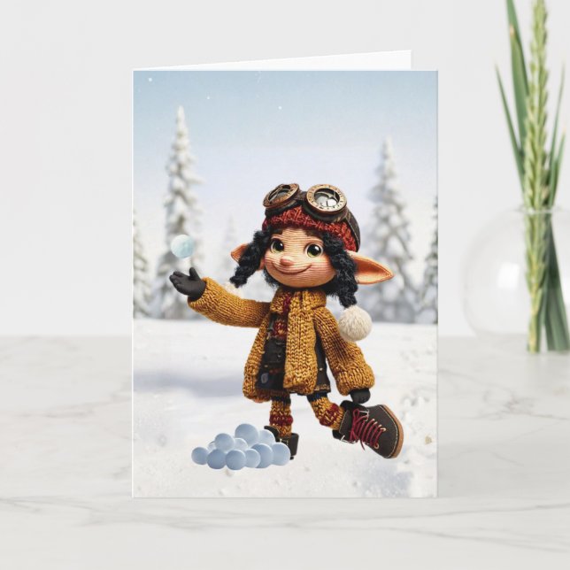 Cartão Aproveitando Um Dia de Neve (Frente)