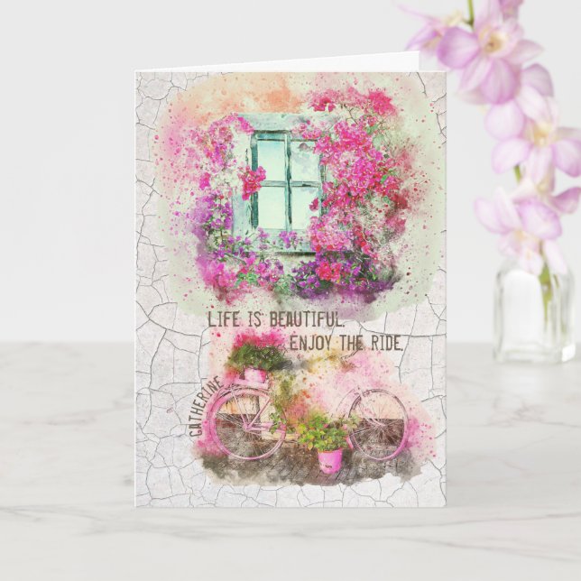 Cartão Aproveite o passeio | Bicicleta De Aquarela Com Fl (Orquídea)