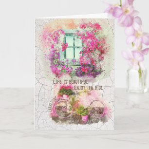 Cartão Aproveite o passeio   Bicicleta De Aquarela Com Fl