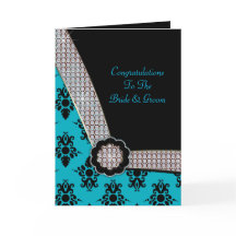 Aqua Blue & Black Damask Gem Sparkle