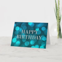 Aqua Blue Bokeh Luz Faux Silver Feliz Aniversário