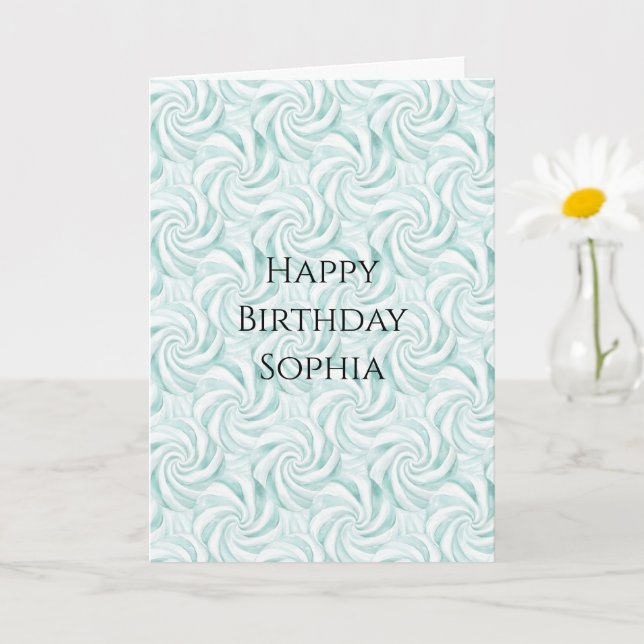 Cartão Aqua Mint White Swirls Birthday (Planta pequena)