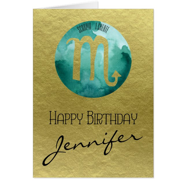 Cartão Aqua Zodiac Sinal Scorpio em Dourado Fundo (Frente)