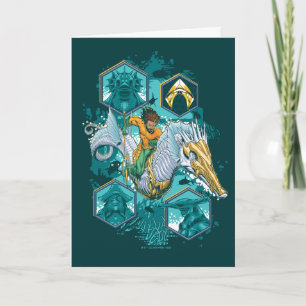 Cartão Aquaman Riding Seacavalo através dos reinos