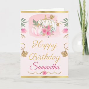 Cartão Aquarela Abóbora Rosa Dourado Aniversário