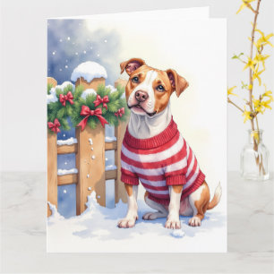 Cartão Aquarela American Pit Bull Terrier Festivo