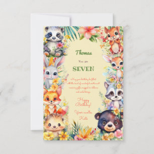 Cartão Aquarela Animais florestais selvagens crianças fel