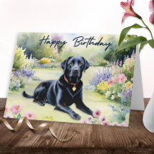 Aquarela Cachorro Labrador Preto Feliz Aniversário