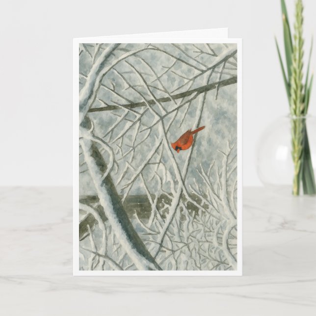 Cartão Aquarela Cardinal de inverno_3 (Frente)