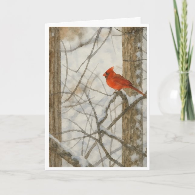 Cartão Aquarela Cardinal de inverno_4 (Frente)