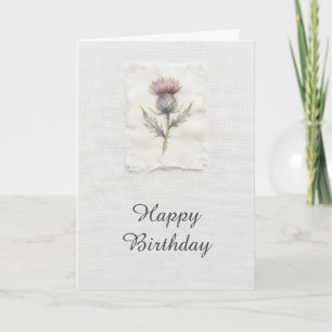 Cartão Aquarela Cardo Violeta Escocês Aniversário