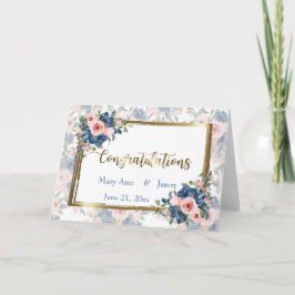 Cartão Aquarela Casamento Azul Marinho e Bege Rosado
