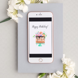 Cartão Aquarela Chocolate Floral Bolo de Aniversário