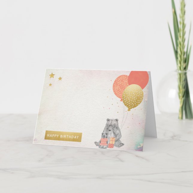 Cartão Aquarela com Bear Bear Bear Feliz Aniversário (Frente)