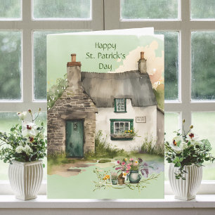 Cartão Aquarela Cottage Irlandês Verde Dia de São Patríci