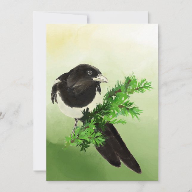 Cartão Aquarela Curiosa Magpie Garden Bird Wildife Art (Frente)