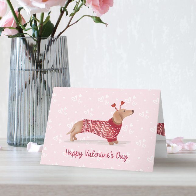 Cartão Aquarela Dachshund Dog Dia de os namorados Sweater (Watercolor Dachshund Dog Valentine's Day Sweater Card)