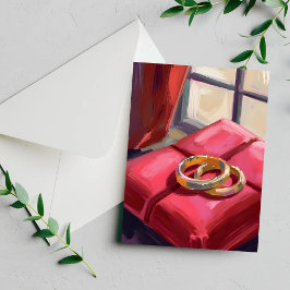 Cartão Aquarela de Alianças de Casamento Douradas