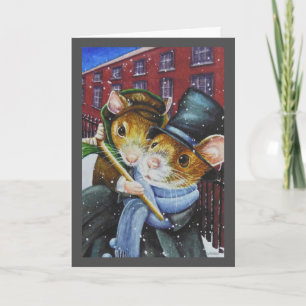 Cartão Aquarela de Camundongos do Natal de Dickens